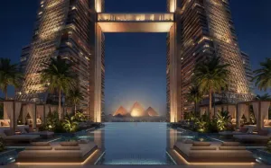 شقة فندقية ب إدارة هيلتون للبيع في سيفل سفن بالقرب من المحتف المصري الكبير و فيو الاهرامات